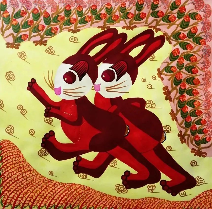 六合农民画作品《兔飞猛进》（作者：张国良）
