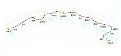 上海至南京至合肥高铁线路走向示意图。 中国铁路上海局集团有限公司供图