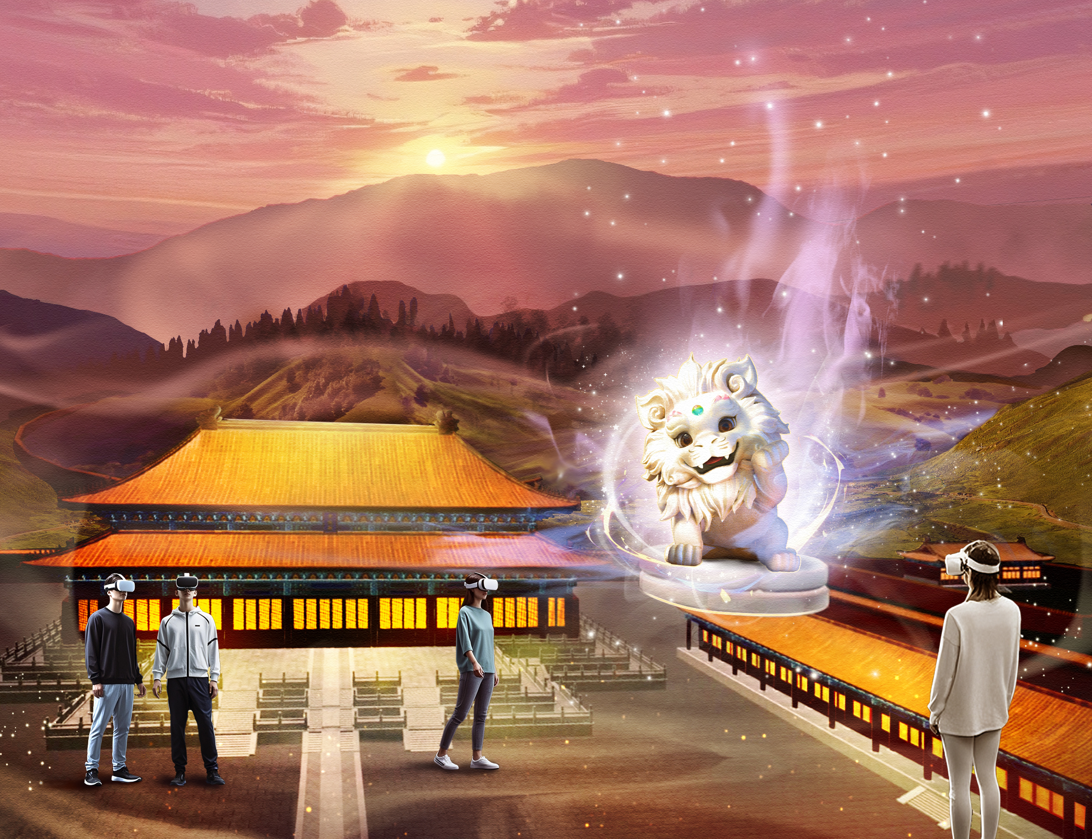 游客戴上VR头盔,穿梭在世界文化遗产——明孝陵内。明孝陵博物馆供图