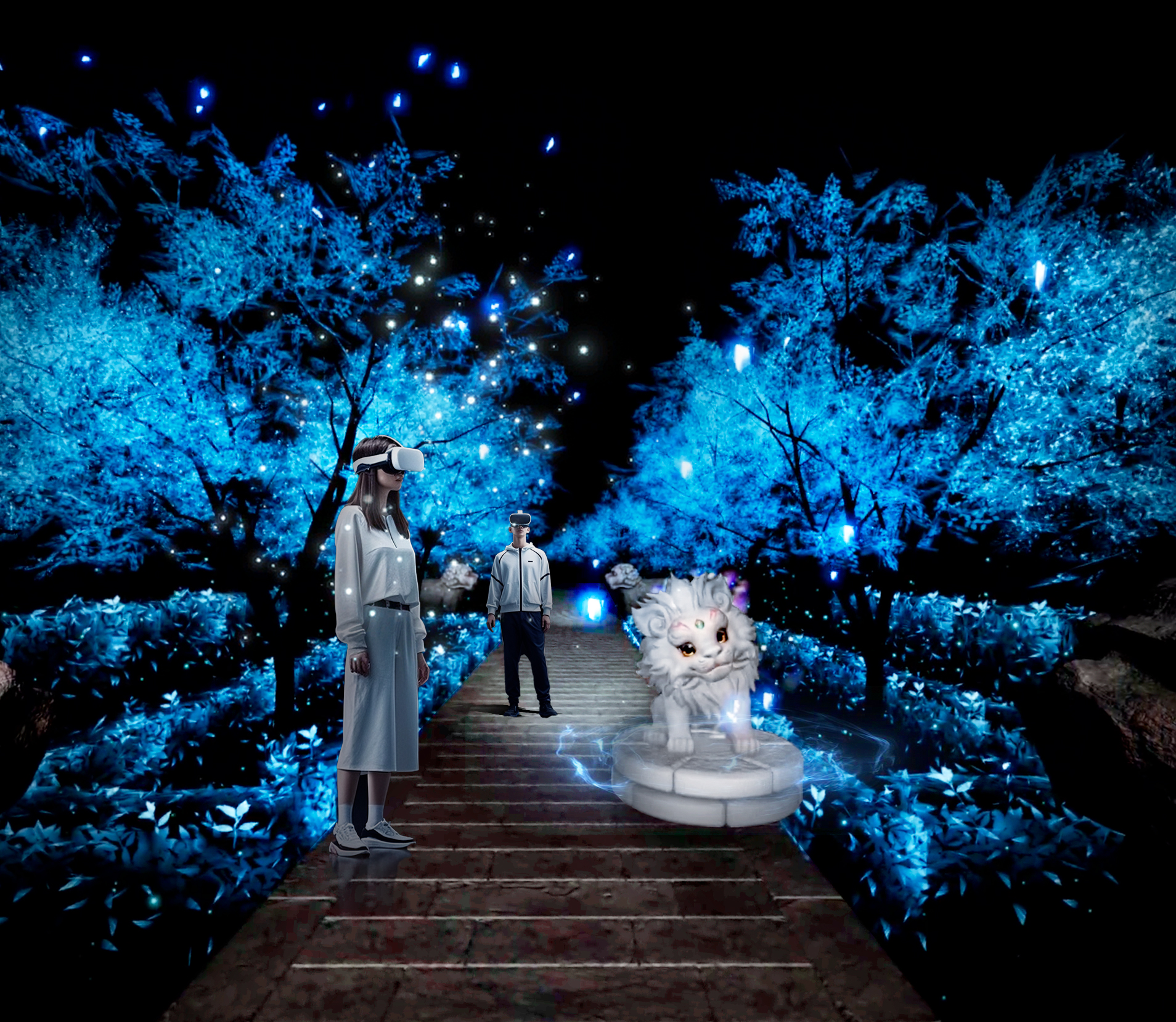 游客戴上VR头盔,在“有翼神兽”虚拟导游带领下,从明孝陵神道开启“穿越之旅”。明孝陵博物馆供图