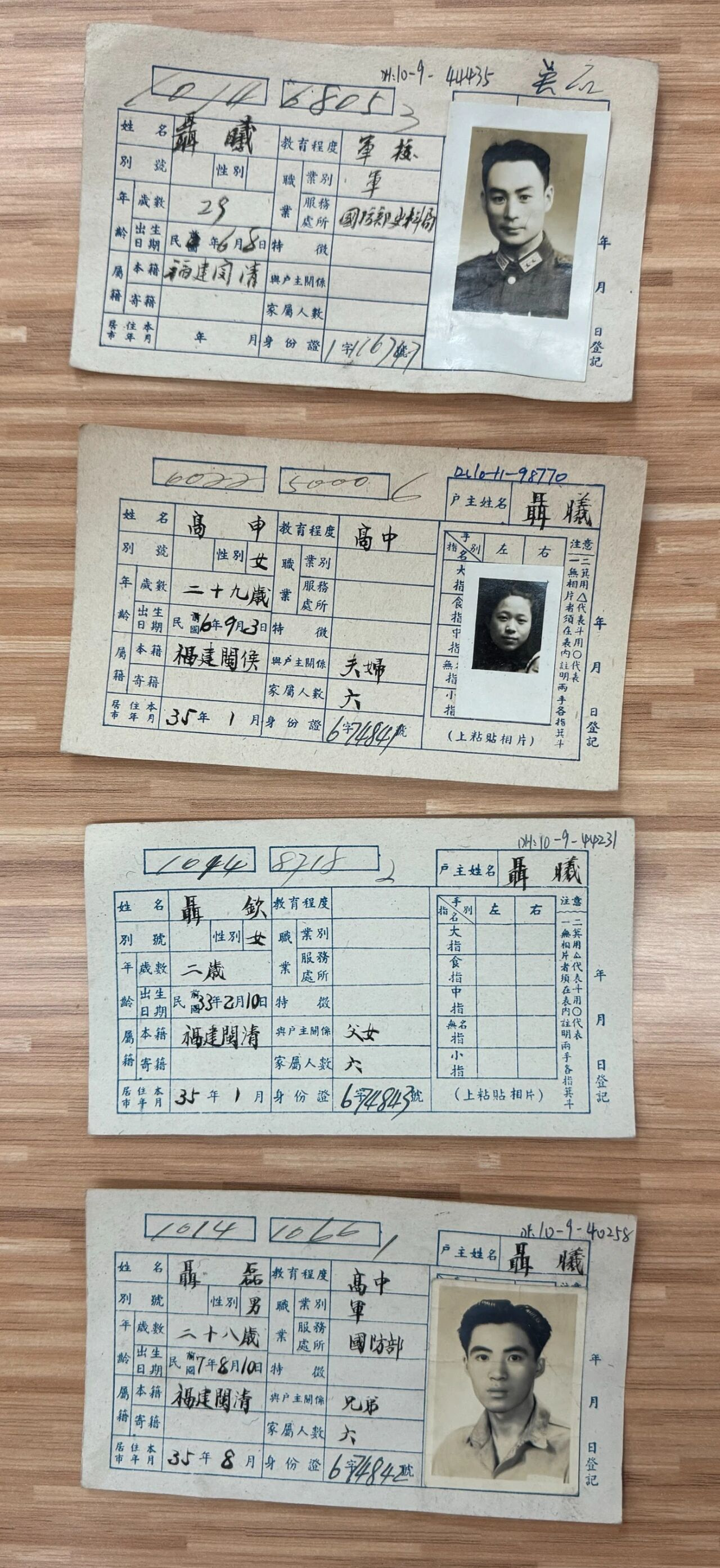 聂曦及其家人户籍卡。